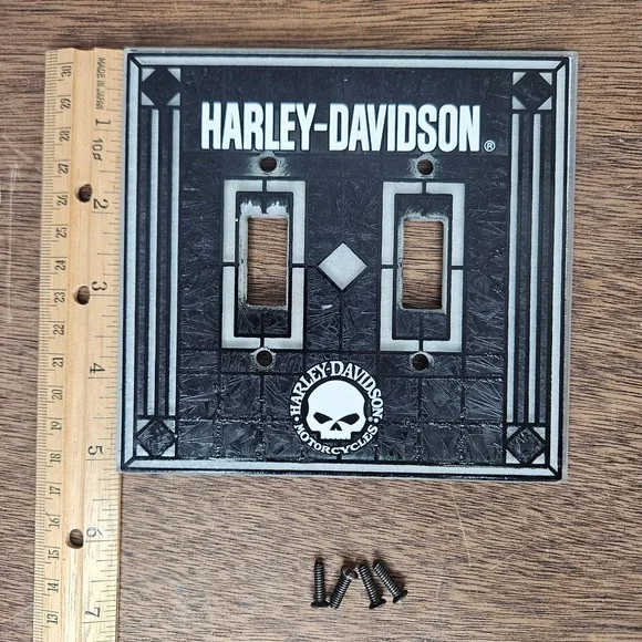 Harley-Davidson Skull Double Toggle Light Switch Cover Black White GLASS - Picture 3 of 5
